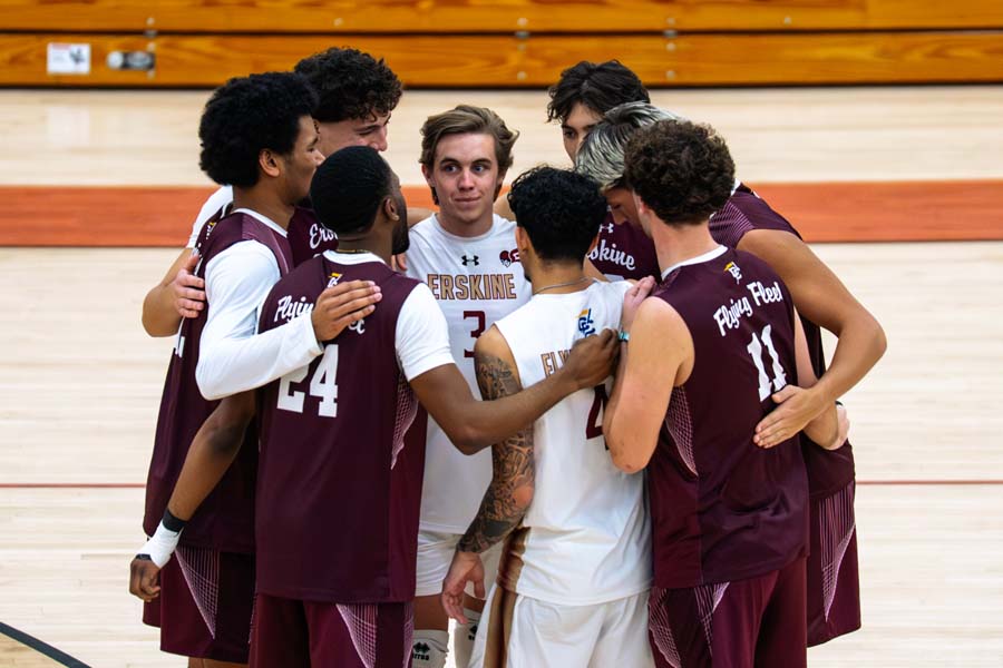Erskine College Men's Volleyball Team Huddle